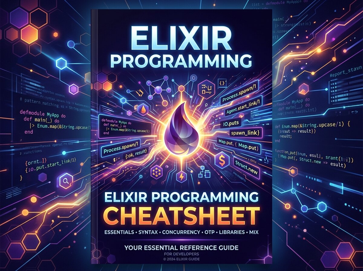 Preview of the Elixir Cheatsheet, a dense single-page Elixir reference